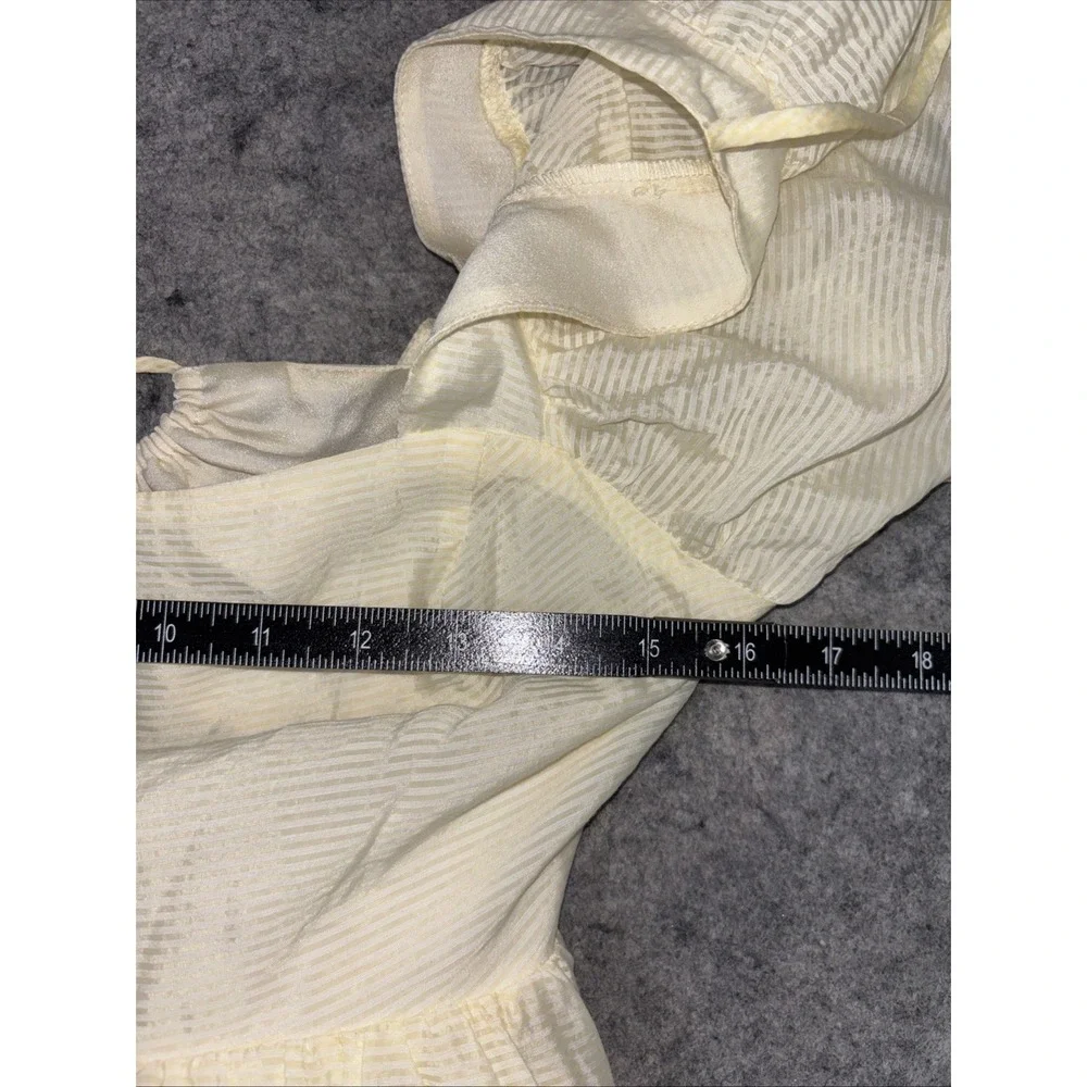 WAYF Midi Dress Women's Small Pale Yellow Stripped Open Back Puff Sleeve Cottage